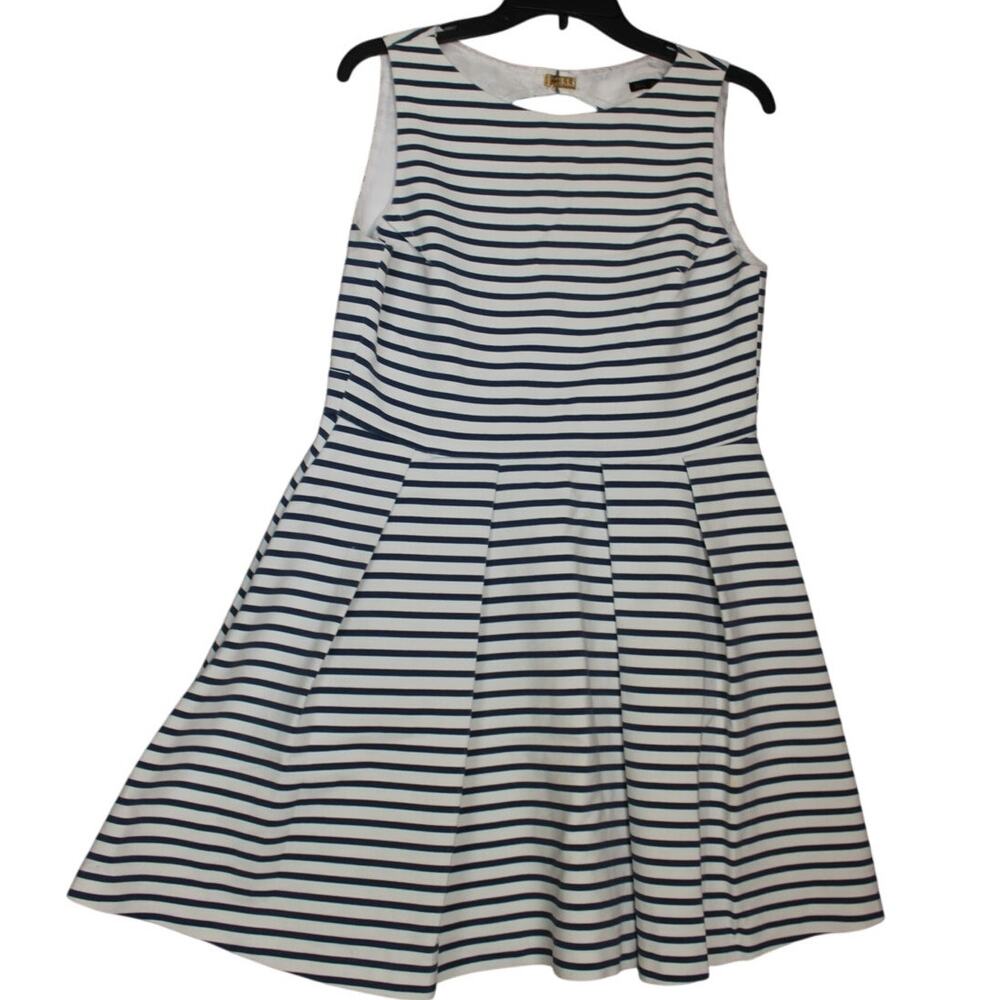 Zara White Blue Striped Pleated Cutout Mini Dress Women's Size Large